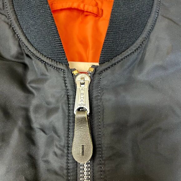 Alpha Industries MA-1 Bomber Flight Jacket Navy Blue Orange Lining Size Small F - Picture 13 of 13